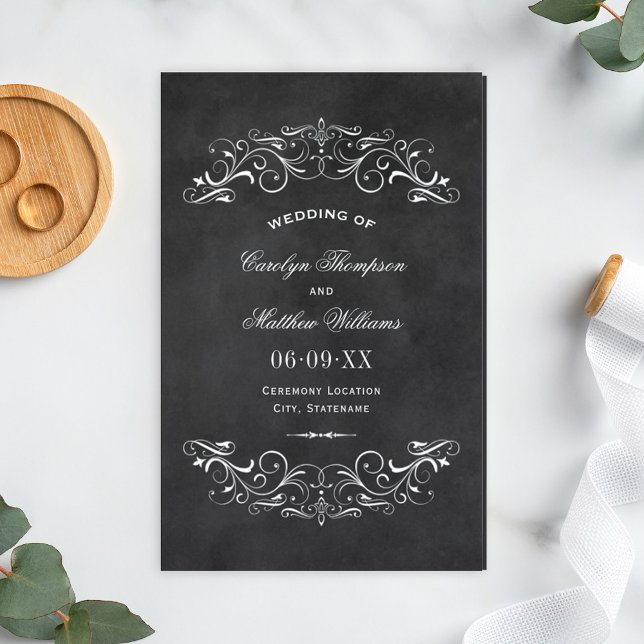 Vintage Black Chalkboard Flourish Bröllopsprogram (Skapare uppladdad)