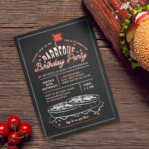 Vintage Black Chalkboard Hamburger BBQ Birthday Inbjudningar