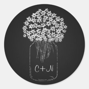 Vintage Black Chalkboard Mason Burk Flowers Bröllo Runt Klistermärke