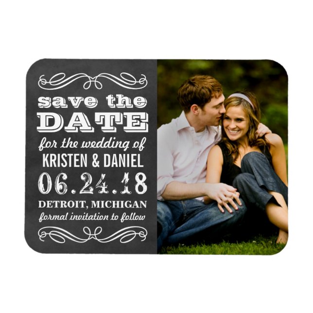 Vintage Black Chalkboard Photo Save Date Magnet (Horisontell)