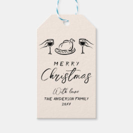 Vintage Black & Cream Hand plockade God jul Presentetikett