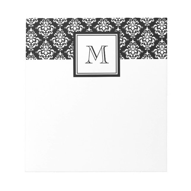 VINTAGE BLACK DAMASK DIN MONOGRAM ANTECKNINGSBLOCK (Framsida)