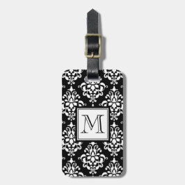 VINTAGE BLACK DAMASK DIN MONOGRAM BAGAGEBRICKA
