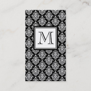 VINTAGE BLACK DAMASK DIN MONOGRAM VISITKORT