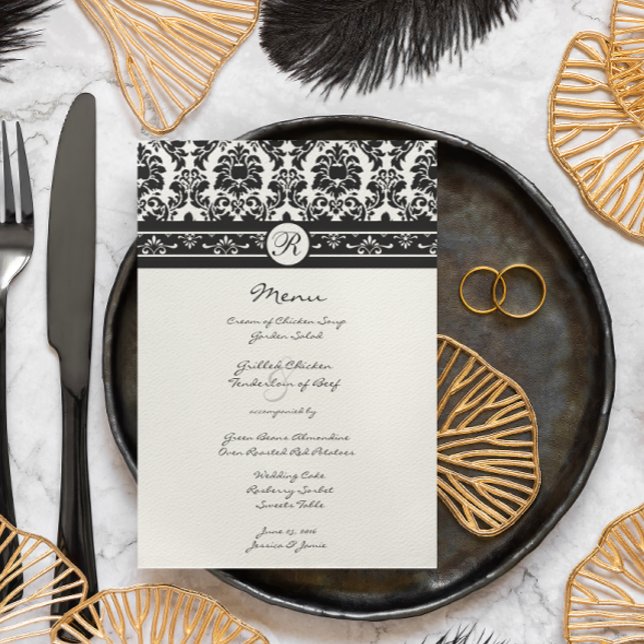 Vintage Black Damask Gräns Menu Meny (Skapare uppladdad)