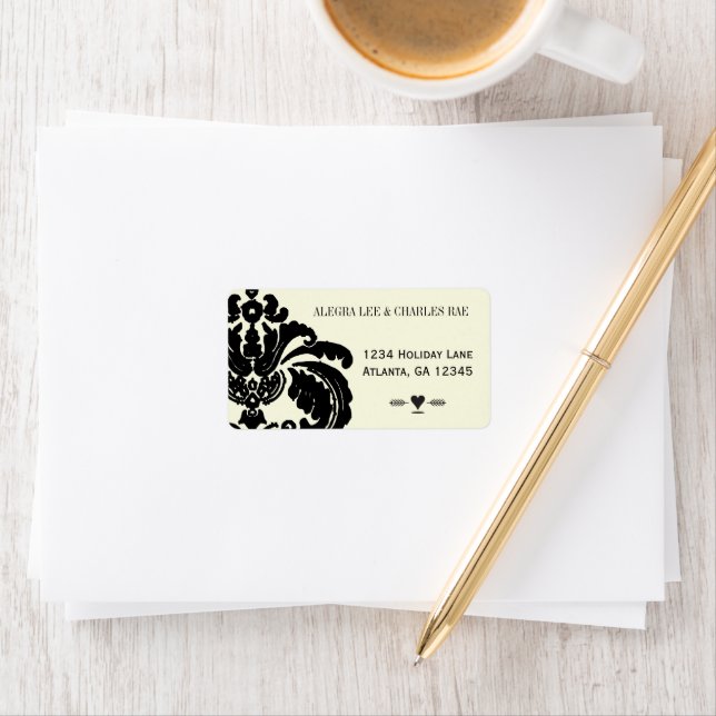 Vintage Black Damask Wedlable Adressetikett (Insitu)