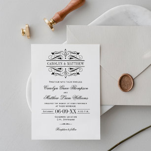 Vintage Black Flourish White Bröllop Inbjudningar