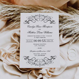 Vintage Black Flourish White Bröllop Inbjudningar