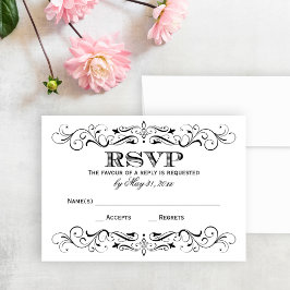 Vintage Black Flourish White Bröllop OSA Kort