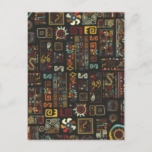 Vintage Black Geometric African Doodle Helg Vykort