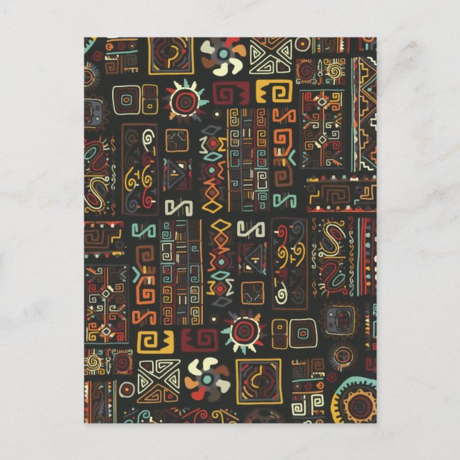 Vintage Black Geometric African Doodle Helg Vykort (Framsida)