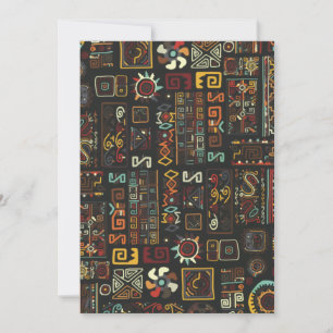 Vintage Black Geometric African Doodle Julkort
