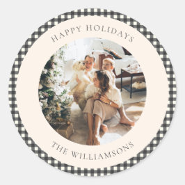 Vintage Black Gingham Play Anpassningsbar Photo ju Runt Klistermärke