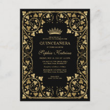 Vintage Black Glam Guld Ram Tiara Quinceanera