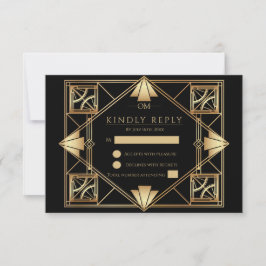 Vintage Black & Gold Art Deco Geometric Wedding  OSA Kort