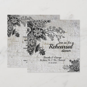 Vintage Black/Grått Flowers Rehearsal Dinner Card Inbjudningar