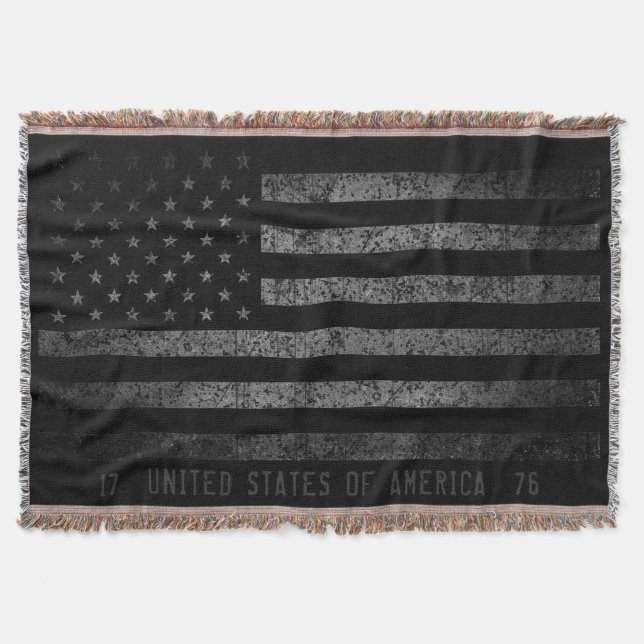 Vintage Black Grunge American Flagga Distress Text Filt (Framsidan)