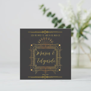 Vintage Black & Guld Art Deco-bröllop Inbjudningar