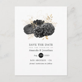 Vintage Black & Guld Blommigt Bröllop spara datum Meddelande Vykort