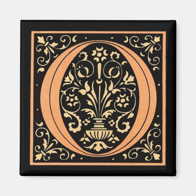 Vintage Black & Guld Brev 'O' Magnet (Framsidan)