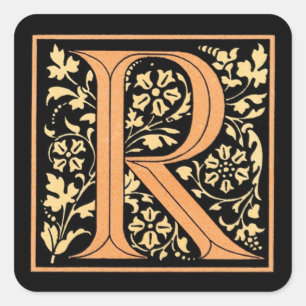 Vintage Black & Guld Brev "R" - Sticker Fyrkantigt Klistermärke