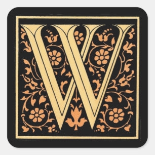 Vintage Black & Guld Brev "W" - Sticker Fyrkantigt Klistermärke