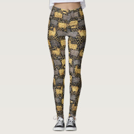 Vintage Black Guld Cow Mönster | Sommarresa Leggings