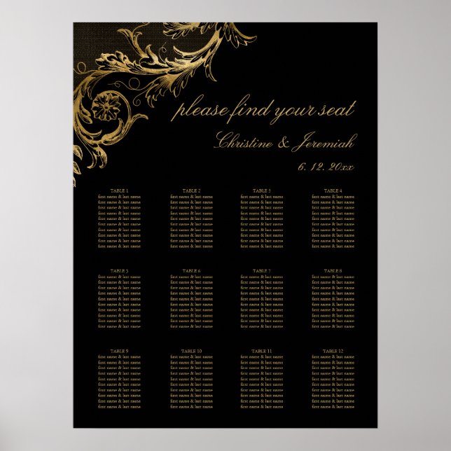 Vintage Black Guld Damask Wedding Seding Poster (Framsidan)