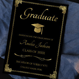 Vintage Black & Guld Studenten-aviseringskort Meddelande