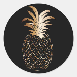 Vintage Black Guld Trendig Tropical pineapple Runt Klistermärke