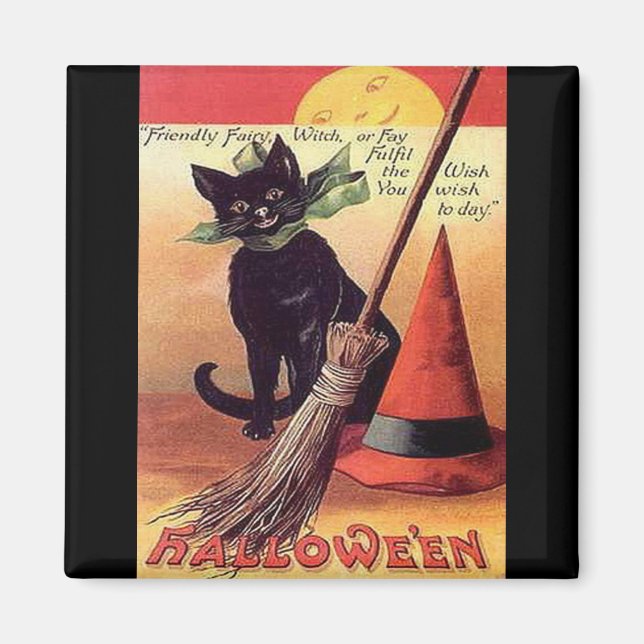 Vintage Black Halloween Cat Magnet (Framsidan)