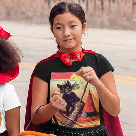 Vintage Black Halloween Cat Måne Typography Kids' Tee