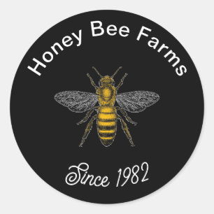 Vintage Black honey Bee etikettsetikett Runt Klistermärke