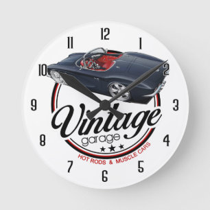 Vintage Black Hot rod Rund Klocka