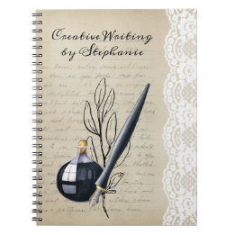 Vintage Black Inkwell och Nib Pen Anteckningsbok Med Spiral