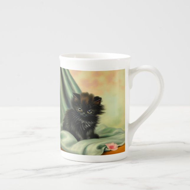 Vintage Black Kitten Illustration Benporslin Mugg (Höger)