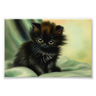 Vintage Black Kitten Illustration Fototryck