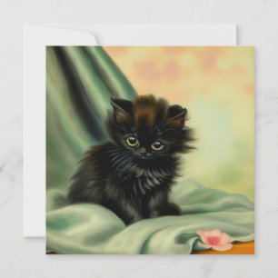 Vintage Black Kitten Illustration Inbjudningar