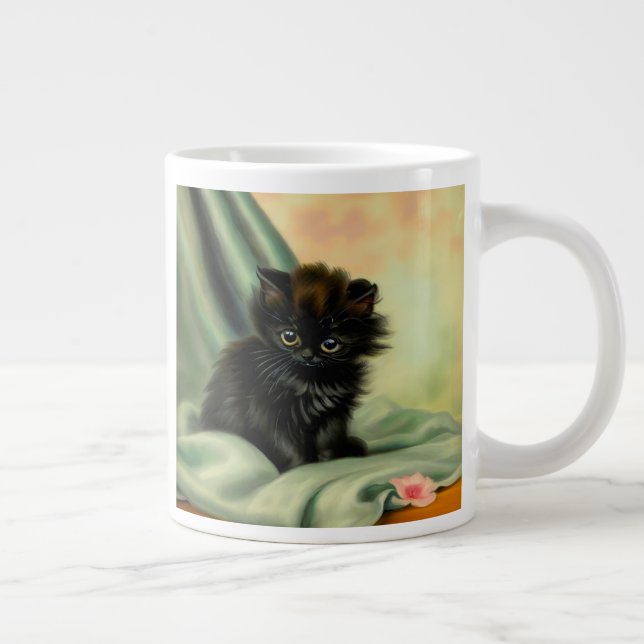 Vintage Black Kitten Illustration Jumbo Mugg (Höger)