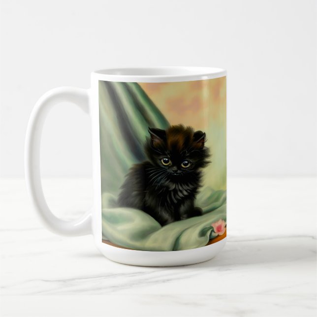 Vintage Black Kitten Illustration Kaffemugg (Vänster)