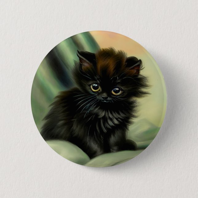 Vintage Black Kitten Illustration Knapp (Framsida)