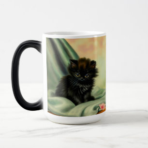 Vintage Black Kitten Illustration Magisk Mugg