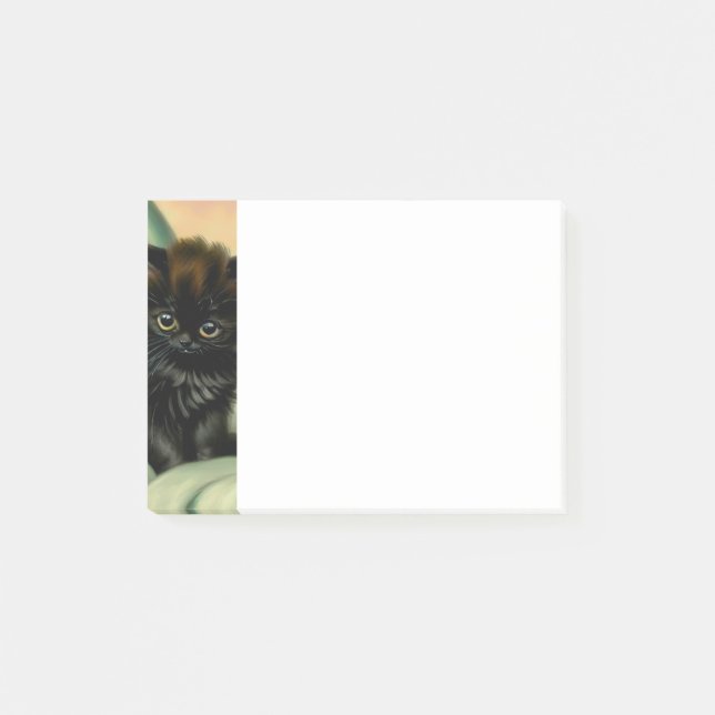 Vintage Black Kitten Illustration Post-it Block (Framsida)