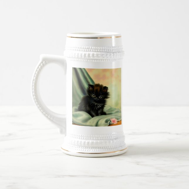 Vintage Black Kitten Illustration Sejdel (Vänster)