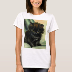 Vintage Black Kitten Illustration T Shirt