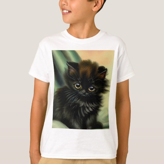 Vintage Black Kitten Illustration T Shirt (Framsida)