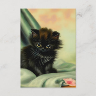 Vintage Black Kitten Illustration Tilläggskort