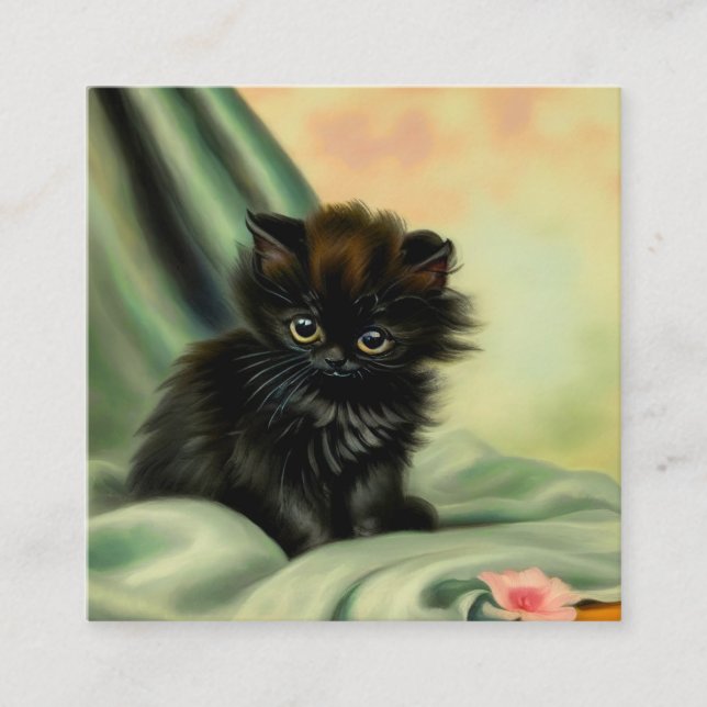 Vintage Black Kitten Illustration Tilläggskort (Framsida)
