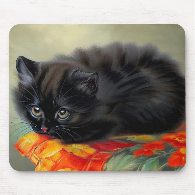 Vintage Black Kitten med Red Flower Blanket Musmatta (Framsidan)