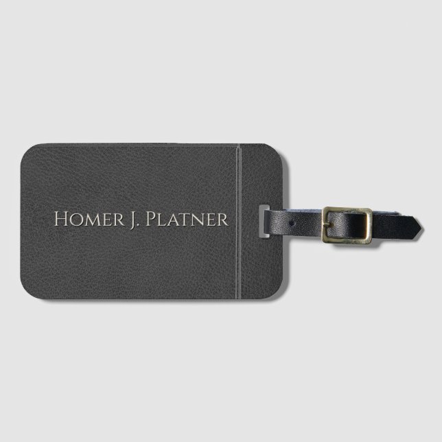 Vintage Black Leather Personlig Luggage Tag Bagagebricka (Framsida horisontal)